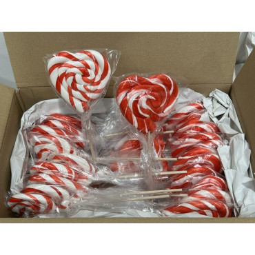 Petits cœurs  rouge et blanche 50Pcs 40 gr Sucettes BREBION