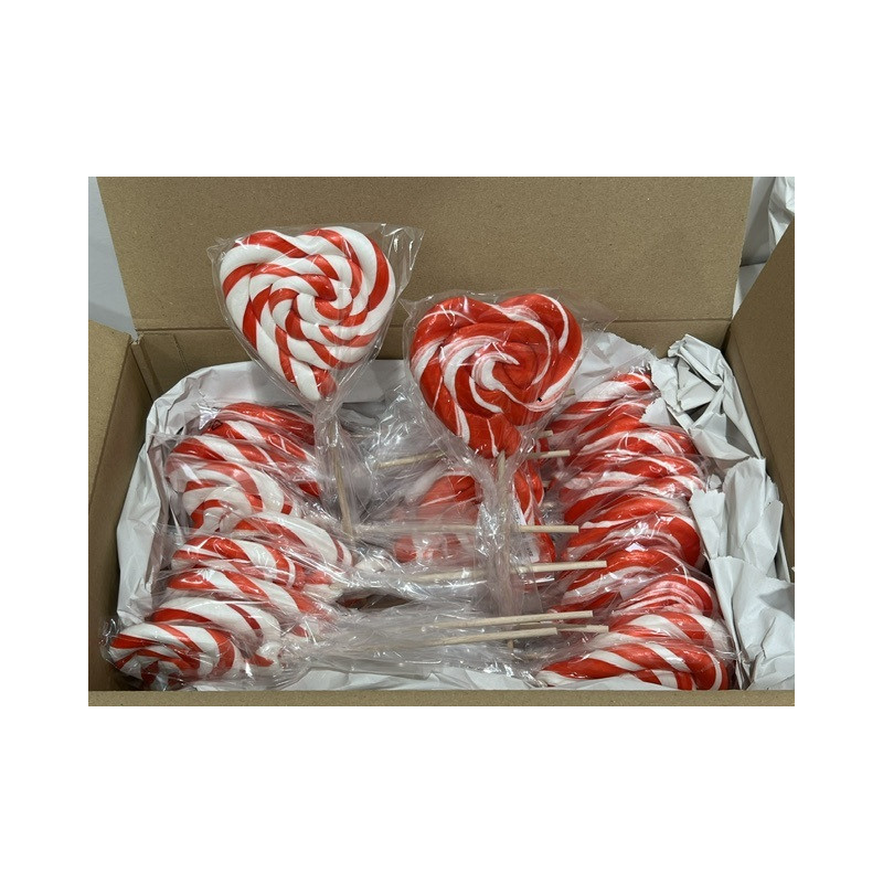 Petits cœurs  rouge et blanche 50Pcs 40 gr Sucettes BREBION